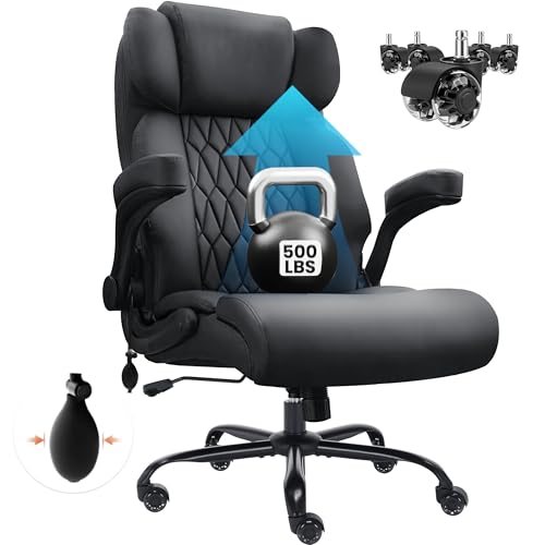 500lbs Big and Tall Office Chair Adjustable Lumbar Support for Back Pain, Extra Wide Seat Executive Office Chair Thick Armrest Pad, Heavy Duty Base Ergonomic Computer Desk Chair