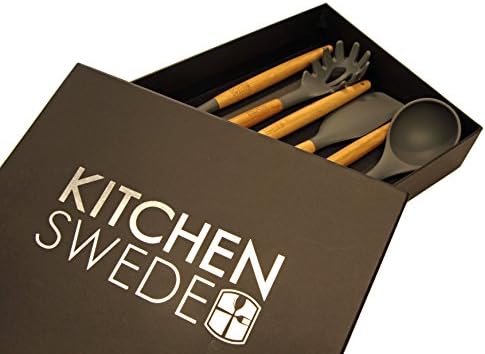 Kitchen utensil set - 6 piece nonstick Kitchen utensils set made from bamboo and silicone exclusive black giftbox - Only from KitchenSwede