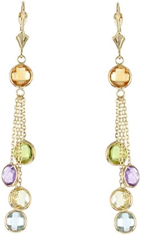 14k Yellow Gold Chandelier Earrings with Round Gemstone Stations