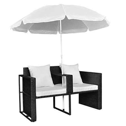 vidaXL Gartenlounge mit Sonnenschirm Poly Rattan Liege Sonnenliege Gartenmöbel – Bild 7