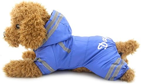 Ranphy Small Dog/Cat Waterproof Raincoat Puppy Rain Jacket Pet Jumpsuit Raincoat with Hood Mesh Rain Poncho with Hook Blue S
