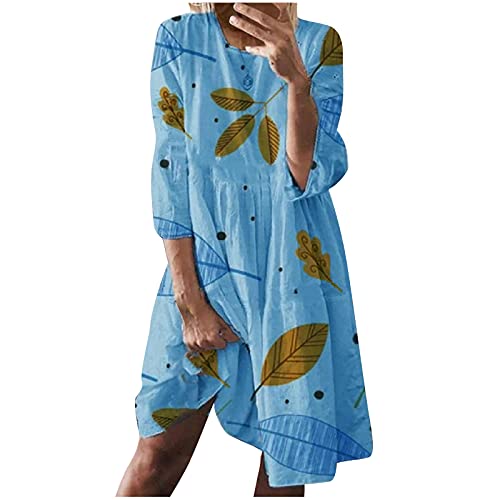 Women's Summer Casual Tunic Dress Plus Size 3/4 Sleeve Round Neck