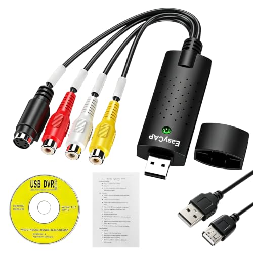 VHS to Digital RCA Converter Video and Audio Capturadora USB Converter for VHS VCR TV DVD Analog zu Digital Video Konverter for Windows 11 10 8 7 Mac XP Vista Black