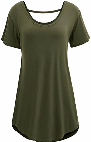 Looseplus Women Plus Size Cross Back Basic Short Sleeve Long Tunic Tops Pleated Casual Tee Shirts