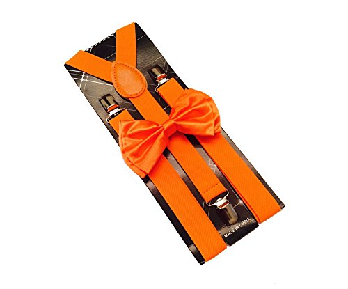 Orange Mens Bowtie Set Youth Bow Tie and Suspenders for Men Clip Suspenders