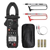Digital Clamp Meter Meterk 6000 Counts TRUE RMS NCV AC/DC Voltage Auto Range AC Current Clamp Multimeter Capacitance Resistance Frequency Temperature Measure (Black Digital Clamp Meter)
