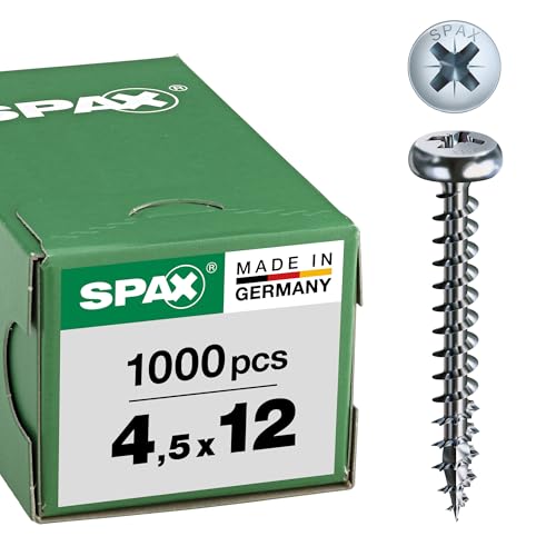 SPAX 0231010450125 Universal Screw, 4.5 x 12 mm, Phillips Z2, Half Round Head, Fully Thread, 4CUT, WIROX A3J, Blank Galvanised, Pack of 1000