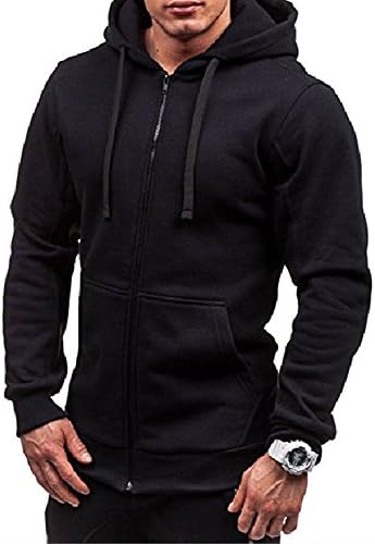 Men's Winter Lightweight Hoodie Warm Coat Jacket Full Zip Slim Casual Hooded Sweatshirt Outwear Sweater (Black, XL)