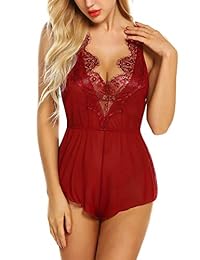 Klier - Pijama de encaje con cuello en V para mujer