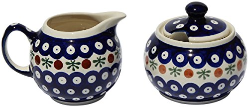 Polish Pottery Sugar Bowl and Creamer From Zaklady Ceramiczne Boleslawiec #694/711-41 Nature Pattern, Sugar Bowl: Height: 3.7" Creamer: Height: 3.4"