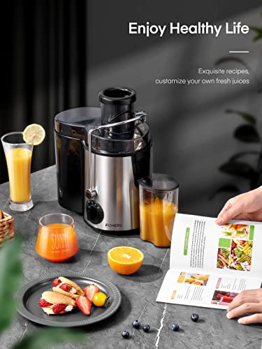 Juicer Machines, FOHERE Centrifugal Juicer Extractor Max Power 900W,Large 3” Feed Chute for Whole Fruit and Vegetables,3 Speed Control, 400w Motor,Cleaning Brush and Recipe Included (Silver)