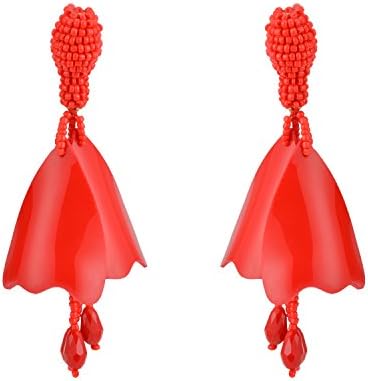 Manerson Flower Drop Earrings Rice Beads Stud Metal Dangle Statement Earrings(Red2)