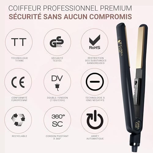 Golden Curl Professional Hair Straightener – 5 Years of Tranquility – 2 in 1 Hair Straightener and Curler – Hair Straightener for Straightening and Curling (Gold)