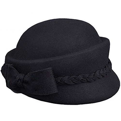 Lujuny 100% wool felt pillbox military beret hats - classical bow…