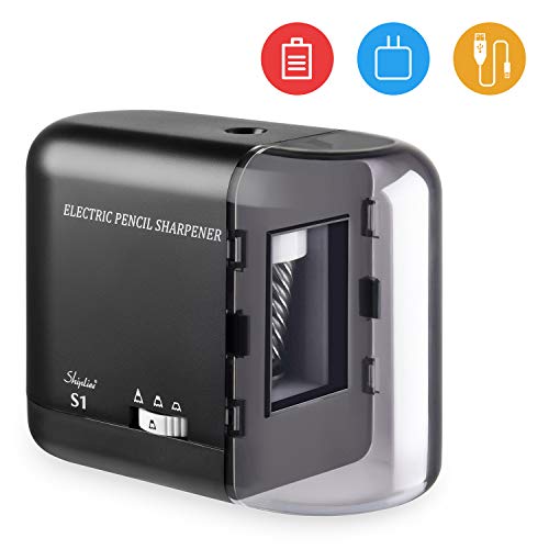 [2019 Christmas Upgrade] Shiplies Auto-Stop Heavy Duty Covered Electric Pencil Sharpener with Battery/USB Charging, HSS Helical Blade, NO 2# & Colored, 2mm-4mm Lead for Drafting Sketch School Office