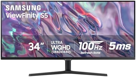 SAMSUNG 34" ViewFinity S50GC Series Ultra-WQHD Monitor, 100Hz, 5ms, HDR10, AMD FreeSync, Eye Care, Borderless Design, PIP, PBP, LS34C502GANXZA, 2023, Black
