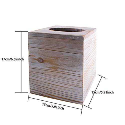 Hiyoo Square Tissue Box, Brown Cover Decorative Rustic Wood Cube Tissue Holder with Slide-Out Bottom Panel for Living Room Napkin Box Carton Paper Cube Box Office Bathroom Living Room (No Tissue)