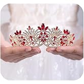 JWICOS Rhinestone Crystal Princess Bridal Wedding Tiara Crown for Women (Red)