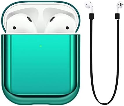 FRTMA Compatible with Apple AirPods 2nd Generation Case Cover [Front LED Visible] Hard PC Case & Anti-Lost Strap(Emerald Green)