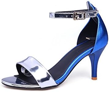 AllhqFashion Women's High-Heels Patent Leather Assorted Color Buckle Open Toe Sandals, Silver, 42