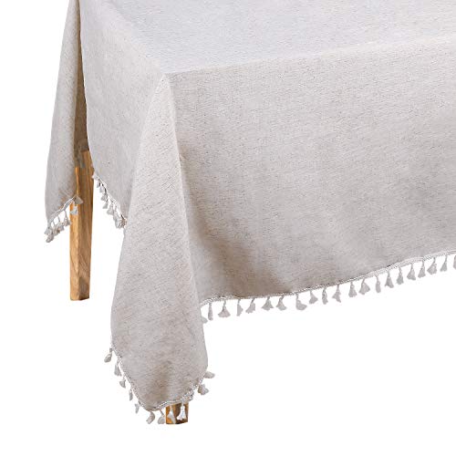 Dedoot Table Cloth, Rectangle Tablecloth with Tassels 55x70 Inch Heavy Weight Cotton Linen Tablecloth Decorative Dinner Tablecloth Dust-Proof Table Cover for Wedding Picnic Party Tabletop Decor