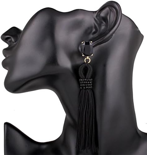 BAESKI Tassel Earrings Fashion Bohemian Earrings Women Vintage Long Tassel Fringe Dangle Earrings (black)