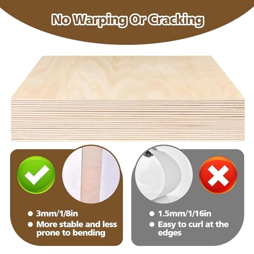 24 Packs Basswood Sheets, Plywood Board Unfinished for Crafts, DIY Architectural Ornaments Models Making and Engraving, Wood Burning, Drawing, Laser Cutting, 30 * 30 * 0.3Cm