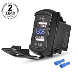 Rydonair Universal Rocker Style 4.2A Dual USB Charger Socket with Blue LED Digital Voltmeter Gauge for Rocker Switch Panel on Marine, Boat, Car, Golf Cart, UTV, ATV, etc