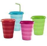 Tupperware 11oz Impressions Tumblers & Straw Seals Set of 4 Summer Colors New