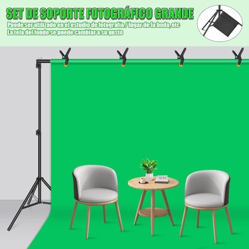Fundo Verde, Fundo Infinito para Fotografia, Fundo Fotografico, Suporte Retrátil, 3m(L) x 1.8m(A) Suporte de Fundo Ajustável + Fundo de Tela Verde + Bolsa, Suporte Fundo Infinito Foto