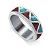 Men's 925 Sterling Silver Turquoise and Coral Gemstone Southwestern Style 6mm Band