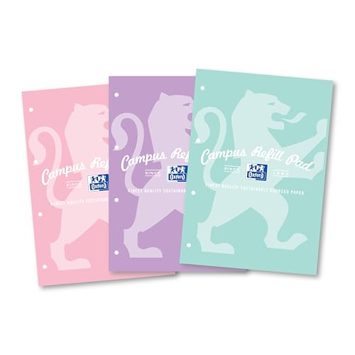 Oxford Campus Lined Paper A4 Refill Pad, 140 Pages, Pastel Colours, Pack of 3