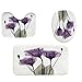 Toilet mats Set Fiaya 3Pcs /4PCS Floral Leaf Cactus Multicolor Polyester Bathroom Set Rug Contour Mat+Toilet Lid Cover +Plan Solid Color Bath Mats +Shower Curtain (3PCS, Purple Lotus)