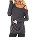 Mlide Womens Casual Pullover Cold Shoulder Tunic Tops Loose Blouse T-Shirts,Long Seelve-Gray 1,Mthumb 1