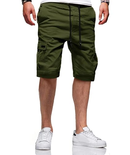 JACKETOWN Men's Cotton Cargo Shorts - Summer Casual Bermuda Shorts With Elastic Waist