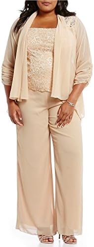 Emma Street 995002 Plus Size Chiffon Pant Suit Combo, Champagne, 18W