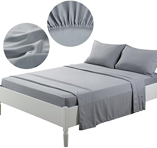 TEKAMON Premium 3 Piece Bed Sheet Set 1800TC Bedding 100% Microfiber Polyester - Super Soft, Warm, Breathable, Cooling, Wrinkle Free - 10-16" Extra Deep Pockets, Twin, Grey