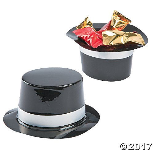 Fun Express Dozen Mini Black Plastic Top Hat Birthday Party Favor Novelty