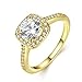 Women Wedding Rings Gold Plated Princess Cut Cubic Zirconia Cushion Solitaire Engagement Ring by Aienid