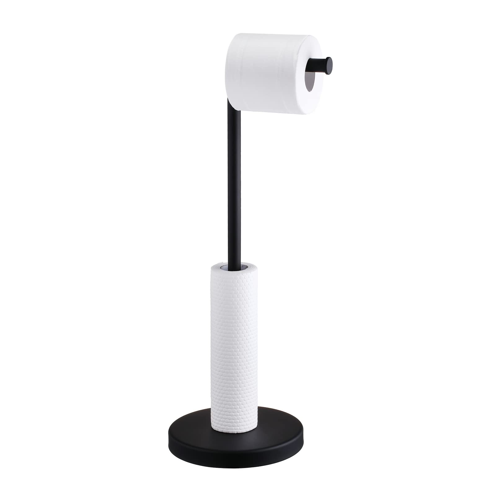 Black Toilet Roll Holder Stand, Free Standing Toilet Paper Holder with Storage Reserve, Bathroom Paper Roll Holder, Stainless Steel SHUNLI