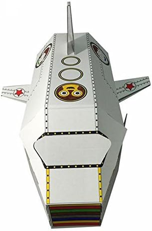 Littlefun Kid's Foldable Aircraft Cardboard Playhouse Spacecraft Children Premium Paper Construction Fluorescent Sticker Included