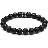 Kartini Studio Men's Bracelet, Black Onyx and Lava Stone Beads Bracelet, Men's Quality Bead Jewelry