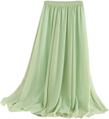 Beauty Girl Women Pure Color Stretched Waist Chiffon Long Skirts Flowy Half Dress