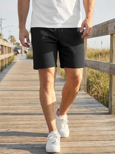 JMIERR Men's Texture Shorts with 3 Pockets 2026 Summer Casual Loose Shorts Elastic Waist
