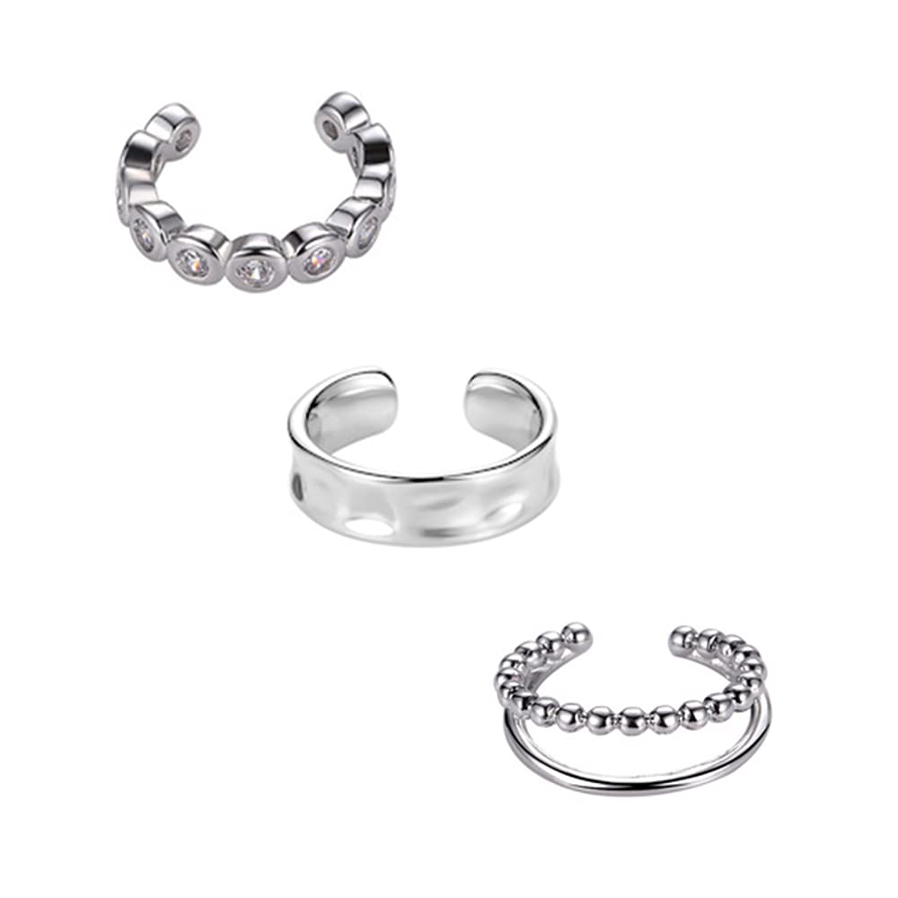 QIAMNI 3 PCS 925 Silver Ear Cuff Cartilage Clip for Women Girls Tiny Chain Non Piercing Earrings Set Silver Hypoallergenic (01#)