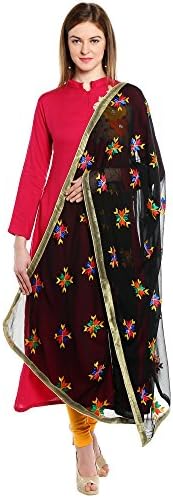 Dupatta Bazaar Indian Phulkari Embroidered Chiffon Dupatta Stole for Women/ Designer Ethnic Lace Border Scarf Shawl/Chunni