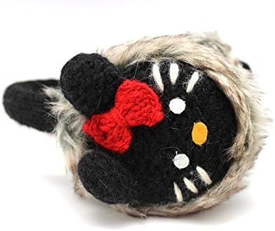 Hello Kitty Delux Knitwits Black Adjustable EarMuffs - Wool Blend, Hand Knitted