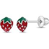 In Season Jewelry Strawberry Stud Earrings for Kids - 925 Sterling Silver Earrings for Girls with Secure Screw Backs - Safe & Comfortable for Toddlers, Kids & Little Girls