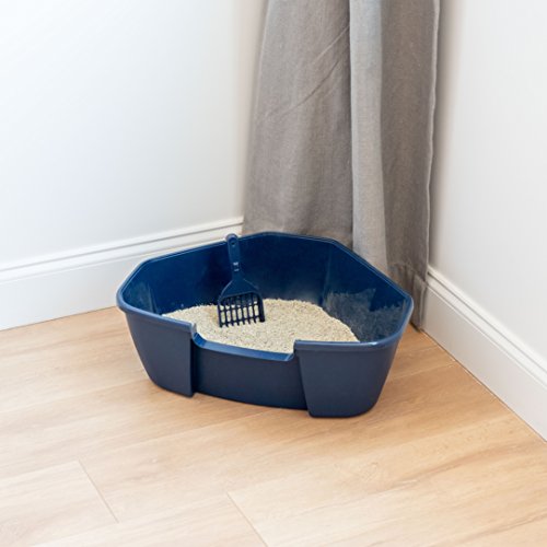 IRIS USA Large Open Top Corner Cat Litter Tray with Scoop, Sturdy