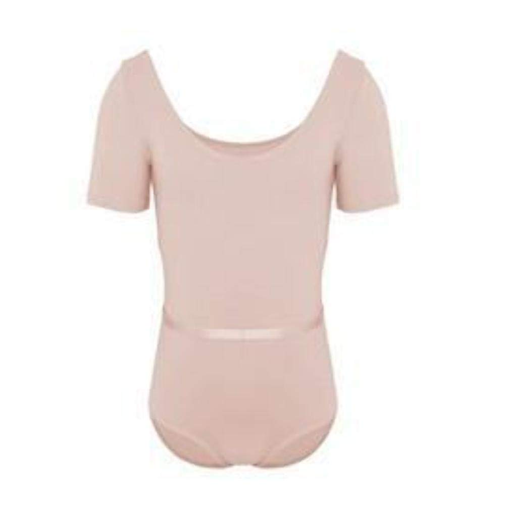 Capezio Scoop Neck Short Sleeve Ballet Leotards for Girls, Soft and Stretchy Dance Leotard with Cap Sleeves and Removable Belt, Ballerina Dance Costume, CAD400C, Pink, Kids Aged 12-14 Years